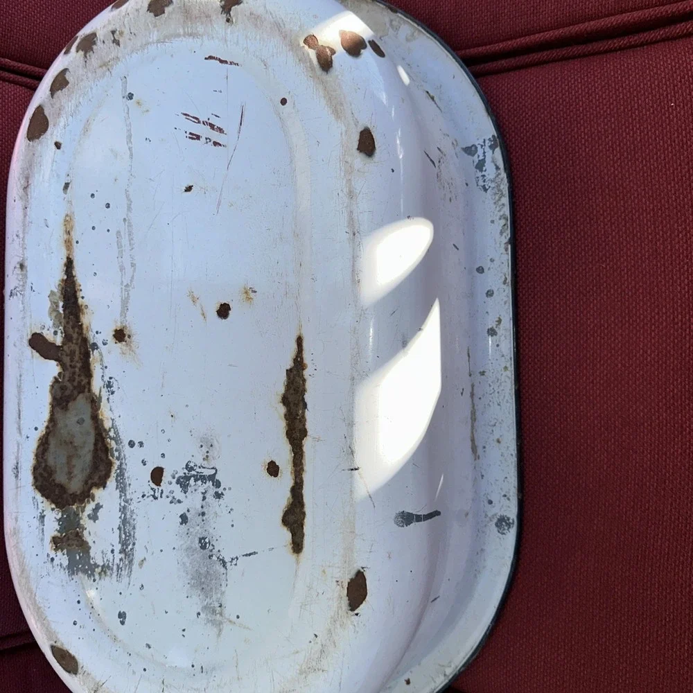 Vtg Large Enamel Ware Basin Oval Wash Tub Antique Yard Art Planter Prop Decor